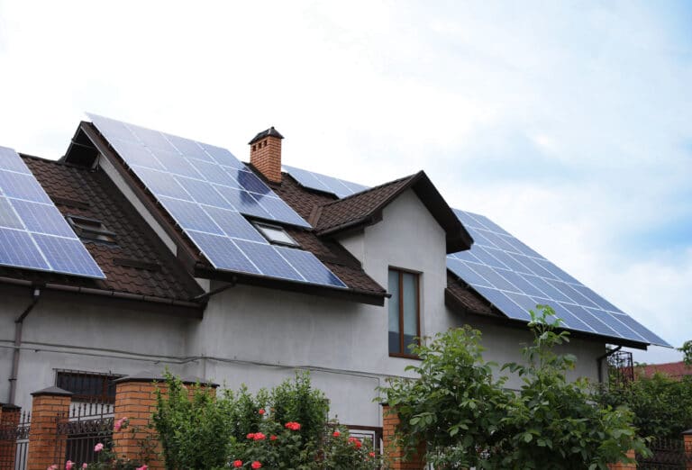 Efficient solar panels on a house roof.