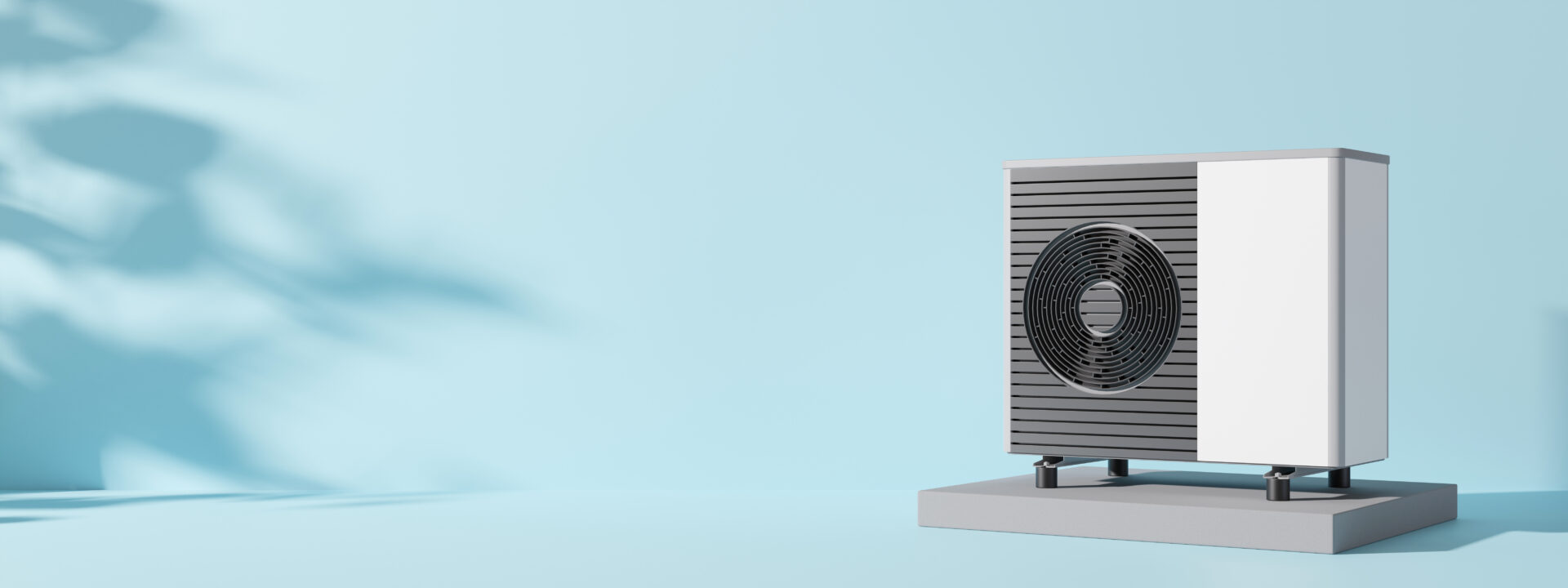 Air heat pump on blue background.