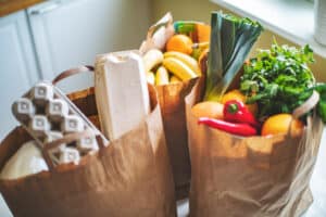 produce in paper bags